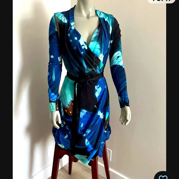 Ted Baker Butterfly Collective blue print wrap Dress .size 3 - Picture 4 of 8
